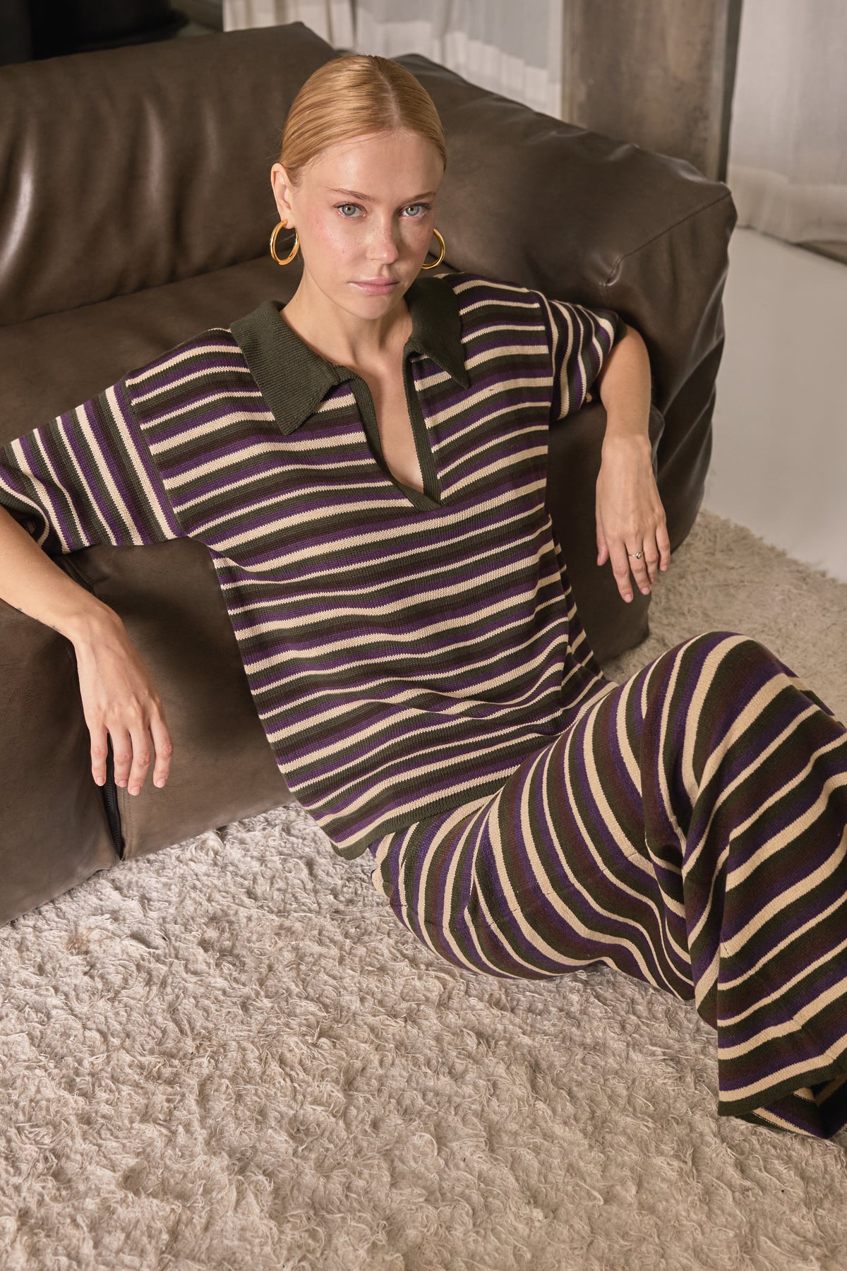 Kara Knit Top Ivy Stripe Mulberry
